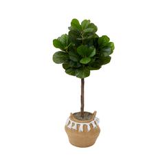 4ft. Artificial Fiddle Leaf Fig Tree with Handmade Jute & Cotton Basket