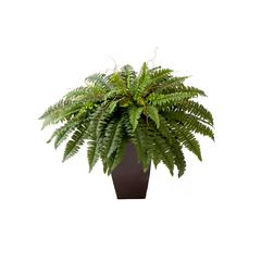 23in. Artificial Boston Fern Plant with Tapered Bronze Square Metal Planter