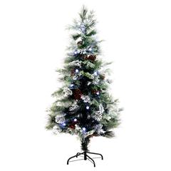Flocked Pre-Lit Fiber Optic Artificial Pinecone and Berries Christmas Tree
