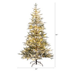 7ft. Pre-Lit Artificial Flocked Woodland Fir Christmas Tree