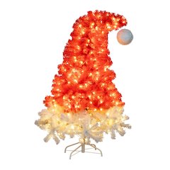 5ft. Pre-Lit Artificial Holiday Red Santa’s Hat Christmas Tree