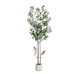 6ft. Artificial Minimalist Olive Tree in White Decorative Planter