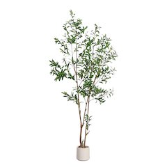 7ft. Artificial Minimalist Olive Tree in White Decorative Planter