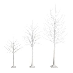4ft. 6ft. 8ft. Pre-Lit Artificial White Birch Trees with LED Lights - Set of 3
