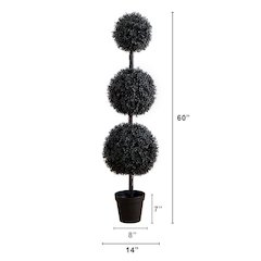 5ft. UV Resistant Artificial Halloween Black Triple Ball Boxwood Topiary