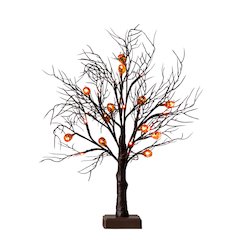 22in. Pre-Lit Artificial Halloween Brown Twig Tree with 12 Orange LED Lights