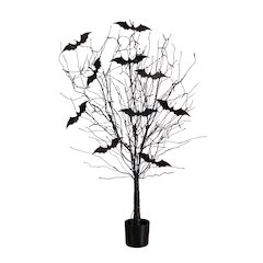 4ft. Pre-Lit Artificial Halloween Black Twig Tree with Bats and 50 LED Lights