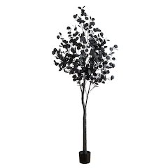 7ft. Pre-Lit Artificial Halloween Black Eucalyptus Tree with 420 LED Lights