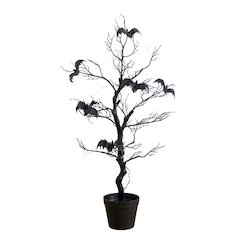 3ft. Pre-Lit Artificial Halloween Black Spooky Twig Tree with Bats