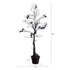 4ft. Pre-Lit Artificial Halloween Black Spooky Twig Tree with Bats