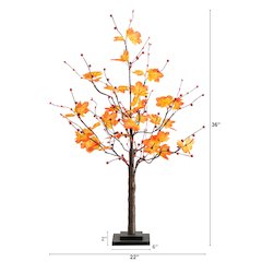 3ft. Pre-Lit Autumn Maple Artificial Fall Tree with Berries and 36 LED Lights