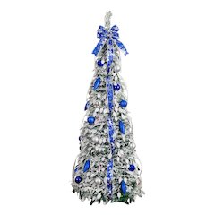 5ft Pre-Lit Artificial Pop Up Flocked Christmas Tree with Silver &Blue Ornaments