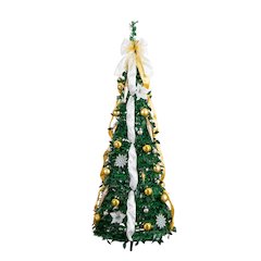 5ft. Pre-Lit Artificial Pop up Christmas Tree with Gold & Silver Ornaments