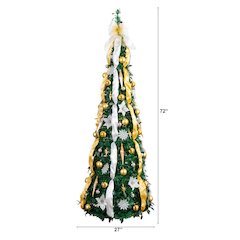 6ft Pre-Lit Artificial Pop up Christmas Tree with Gold &Silver Ornaments,Ribbons