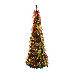 6ft. Pre-Lit Artificial Pop up Christmas Tree with Red & Gold Ornaments, Ribbons