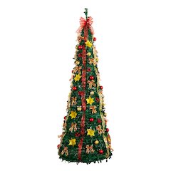 7ft. Pre-Lit Artificial Pop up Christmas Tree with Red & Gold Ornaments, Ribbons