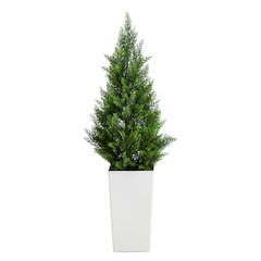 45in. UV Resistant Artificial Cedar Tree in White Tower Planter (Indoor/Outdoor)