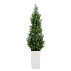 56in. UV Resistant Artificial Cedar Tree in White Tower Planter (Indoor/Outdoor)