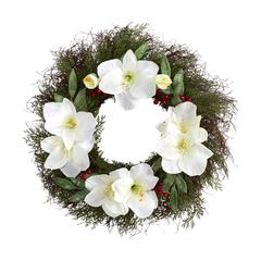 20in. Cedar, Amaryllis and Ruscus with Berries Artificial Wreath