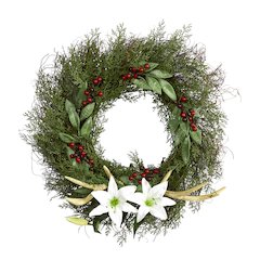 20in. Cedar, Antlers, Lily and Ruscus with Berries Artificial Wreath