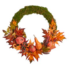 20in. Autumn Pumpkin, Gourd and Fall Maple Leaf Artificial Wreath