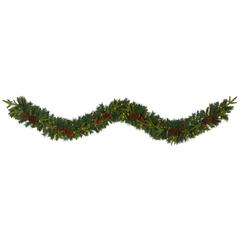 9ft. Mixed Pine Artificial Christmas Garland with 50 Clear LED Lights, Berries and Pinecones