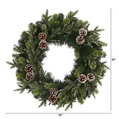 24in. Snowed Pinecone Artificial Christmas Wreath with 35 Clear LED Lights