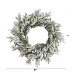 24in. Flocked Artificial Christmas Wreath with 50 LED Lights