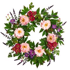 22in. Assorted Peony Artificial Wreath