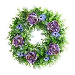 22in. Purple Rose, Blue Daisy and Greens Artificial Wreath