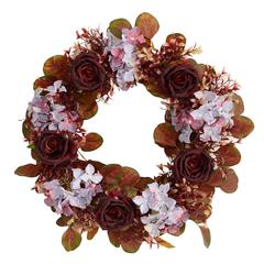 22in. Fall Hydrangea and Rose Autumn Artificial Wreath