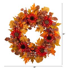 30in. Fall Acorn, Sunflower, Berries and Autumn Foliage Artificial Wreath