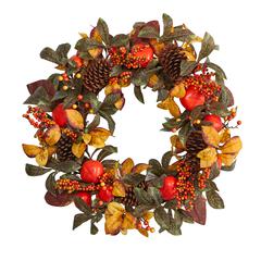 26in. Autumn Persimmon and Pinecones Artificial Fall Wreath