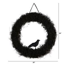 30in. Halloween Black Raven Twig Wreath