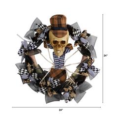 24in. Halloween Skull in Plaid Mesh Wreath