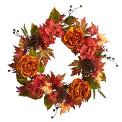25in. Fall Ranunculus, Hydrangea and Berries Autumn Artificial Wreath