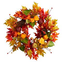24in. Autumn Maple Leaf and Berries Fall Artificial Wreath