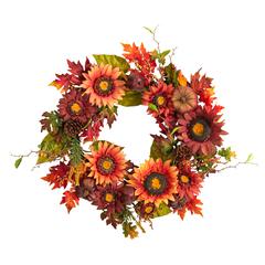 24in. Autumn Sunflower, Pumpkin, Pinecone and Berries Fall Artificial Wreath