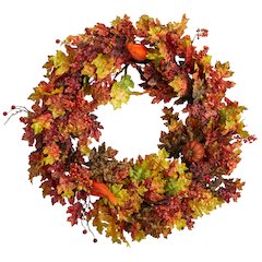32in. Autumn Oak Leaf, Berries and Pumpkin Artificial Autumn Wreath