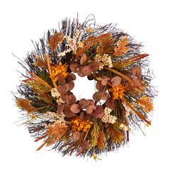 22in. Autumn Dahlia and Berries Artificial Fall Wreath