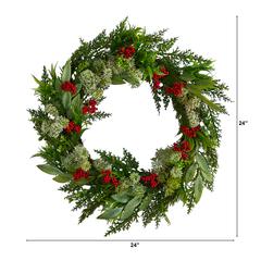 24in. Cedar, Eucalyptus and Berries Artificial Christmas Wreath