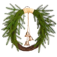 24in. Holiday Christmas Pine and Hanging Bells Wreath