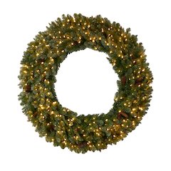 5ft. Flocked Artificial Christmas Wreath with Pinecones, 300 Clear LED Lights