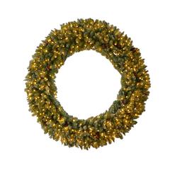 Giant Flocked Artificial Christmas Wreath with Pinecones, 400 Clear LED Lights