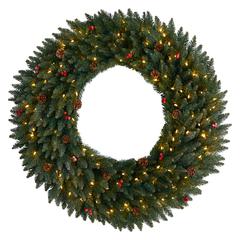 Large Flocked Artificial Christmas Wreath with Pinecones, Berries
