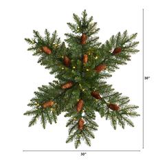 30in. Pre-Lit Snowflake Artificial Dunhill Fir Wreath with Pinecones and 40 LED Lights