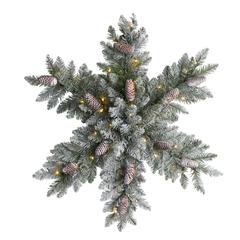 Pre-Lit Flocked Snowflake Artificial Dunhill Fir Wreath with Pinecones