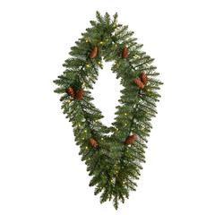 3ft. Holiday Christmas Geometric Diamond Wreath with Pinecones and 50 Warm White LED Lights
