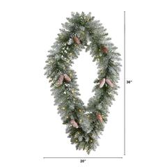3ft. Holiday Christmas Geometric Diamond Frosted Wreath with Pinecones and 50 Warm White LED Lights
