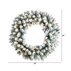 24in. Flocked Artificial Christmas Wreath with 160 Bendable Branches and 35 Warm White LED Lights
